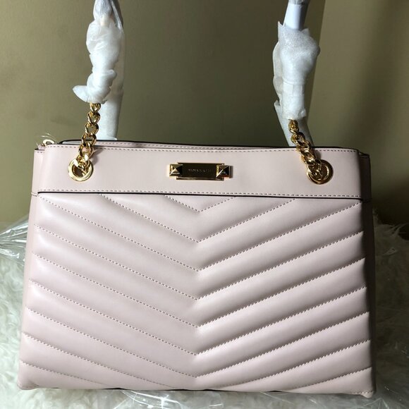 New Michael Kors Whitney Medium Quilted Chain Tote Bag Powder Blush
